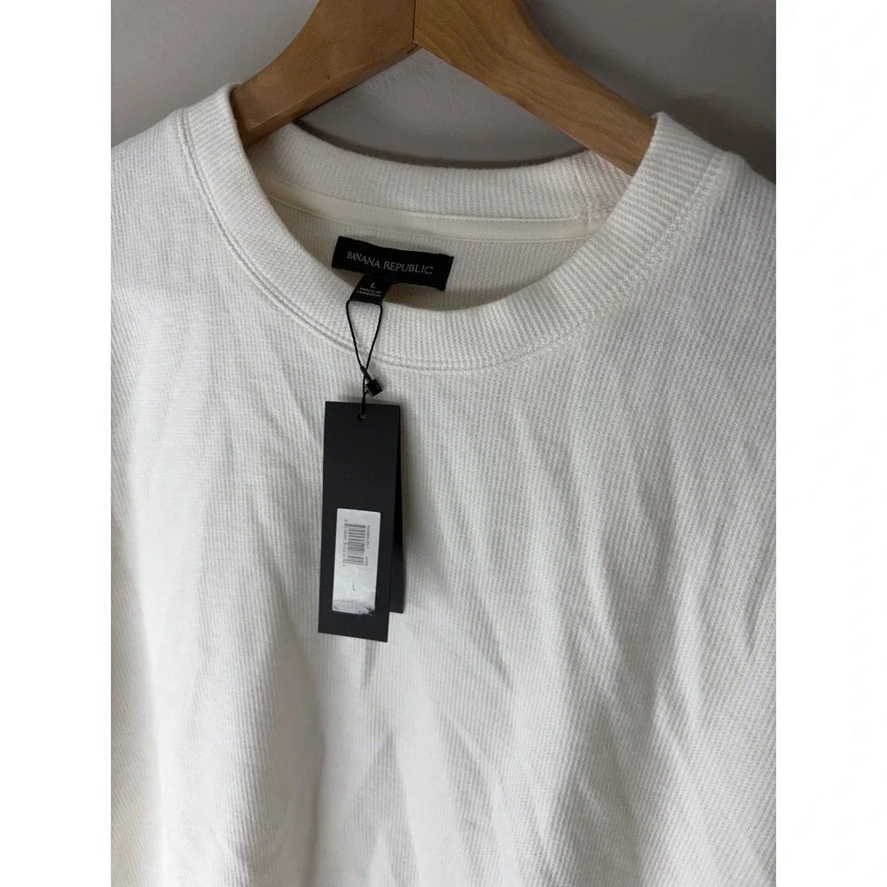 Banana Republic Mens Waffle Knit Thermal Crew Neck Long Sleeve Shirt Off White L
